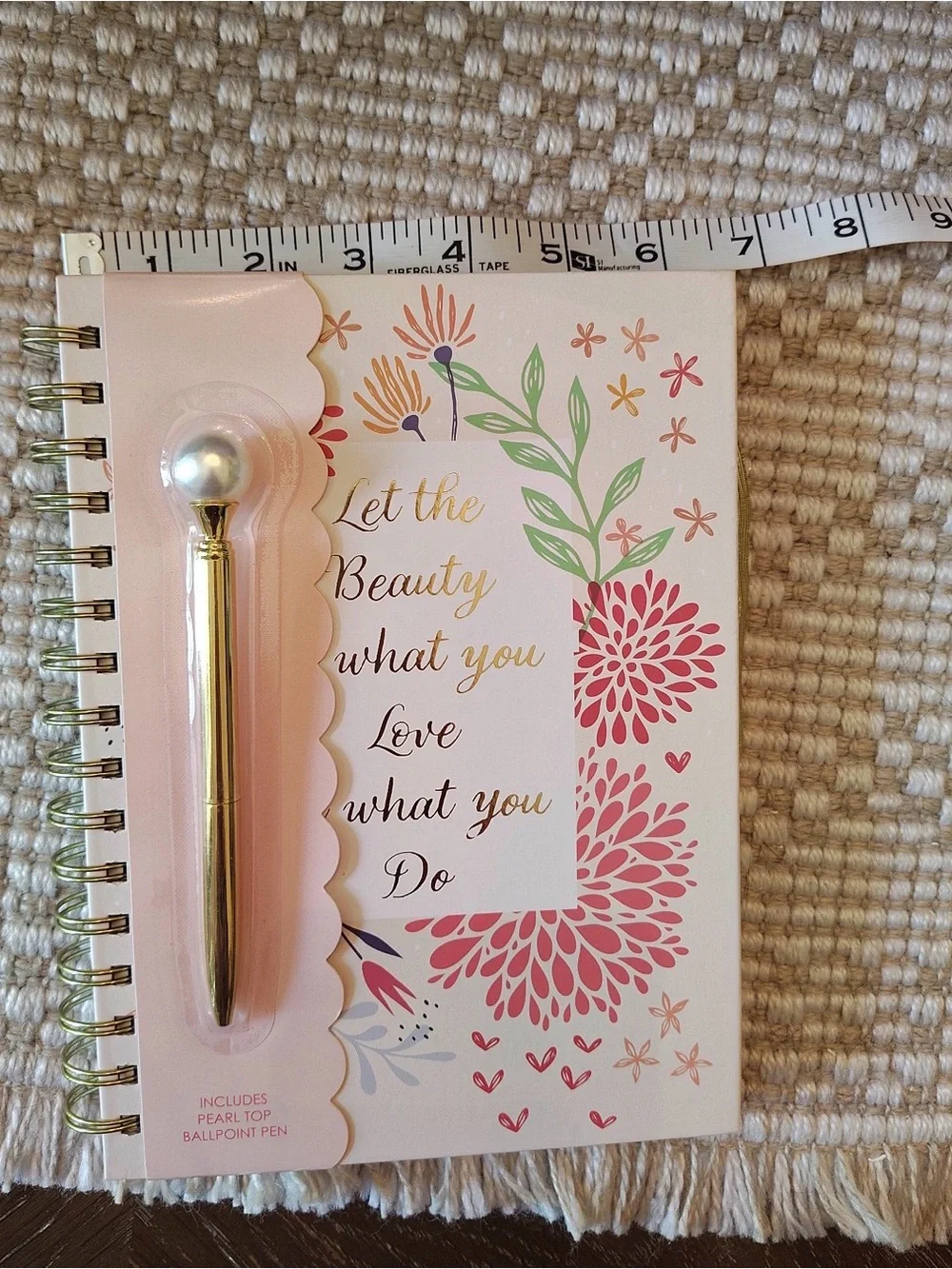 Gold Pearl Top Ballpoint Pen & Floral Pink Notebook journal
